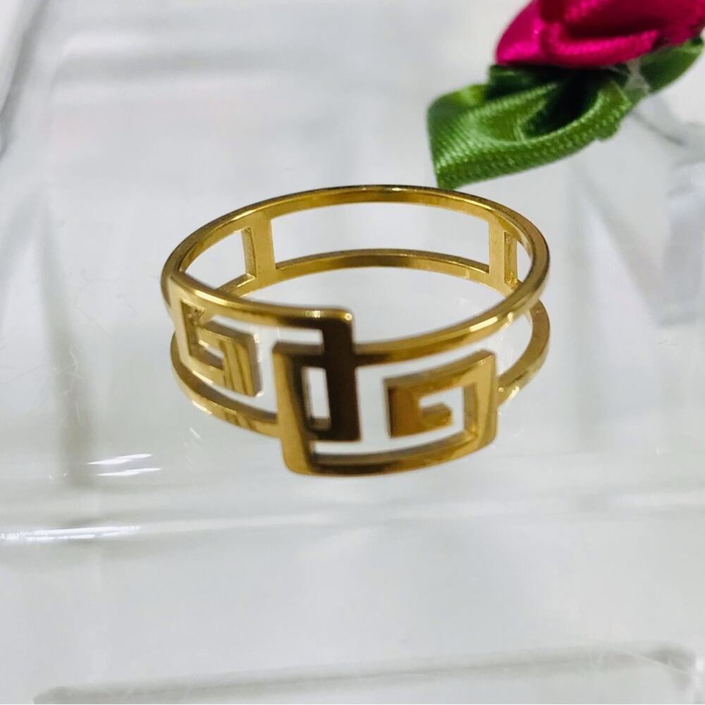 Elegant Gold Geometric Ring Stainless Steel Sz 10